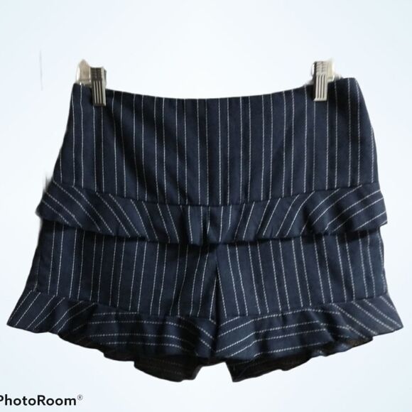 Addie Blue Striped Ruffle High Rise Shorts - Picture 1 of 4